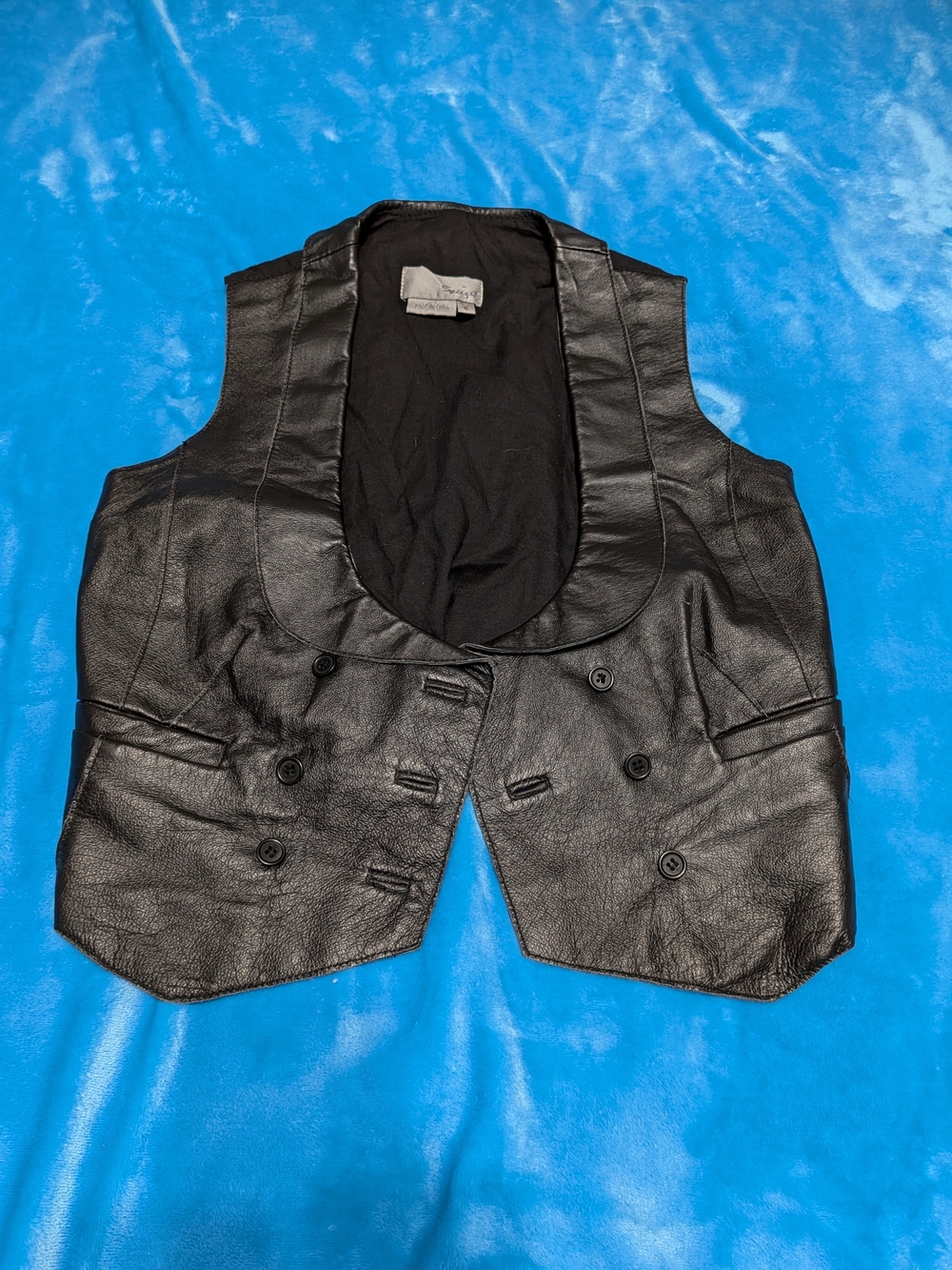 Black Leather Double-Breasted Vest